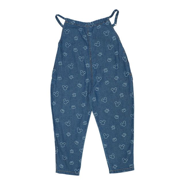 【ベビードール】ミッキー 総柄サロペット 8023K / ベビーサイズ キッズ リンクコーデ ペアルック ボトム 長ズボン つなぎ デニム 抜染プリント 肩紐長さ調節可