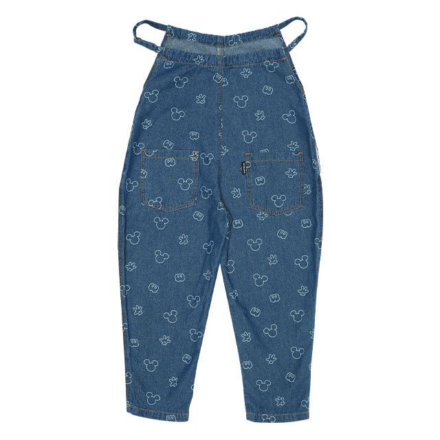 【ベビードール】ミッキー 総柄サロペット 8023K / ベビーサイズ キッズ リンクコーデ ペアルック ボトム 長ズボン つなぎ デニム 抜染プリント 肩紐長さ調節可