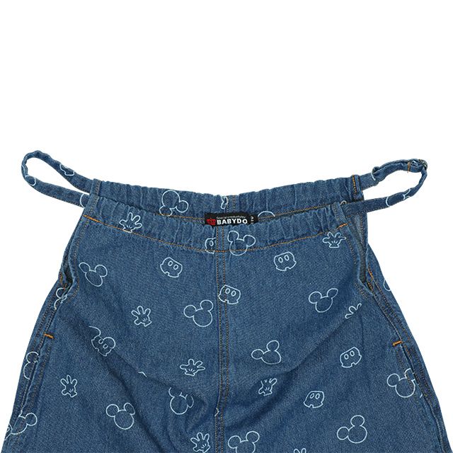 【ベビードール】ミッキー 総柄サロペット 8023K / ベビーサイズ キッズ リンクコーデ ペアルック ボトム 長ズボン つなぎ デニム 抜染プリント 肩紐長さ調節可