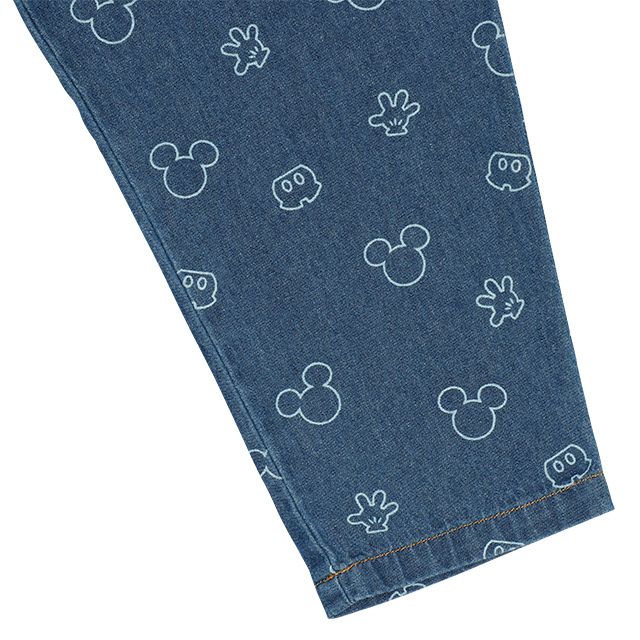 【ベビードール】ミッキー 総柄サロペット 8023K / ベビーサイズ キッズ リンクコーデ ペアルック ボトム 長ズボン つなぎ デニム 抜染プリント 肩紐長さ調節可