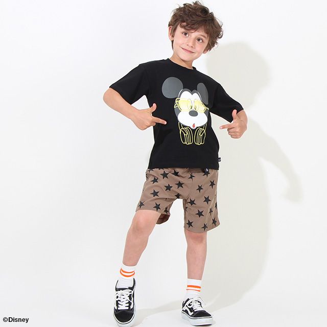 【ベビードール】ミッキー 蓄光Tシャツ 親子お揃い 8024K