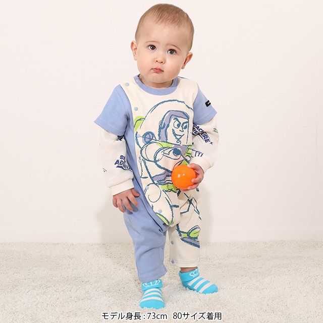 【ベビードール】バズ ワッフルレイヤードロンパース7058B / ベビー服 つなぎ 長袖 ボディ肌着 カバーオール レイヤード風 ワッフル素材