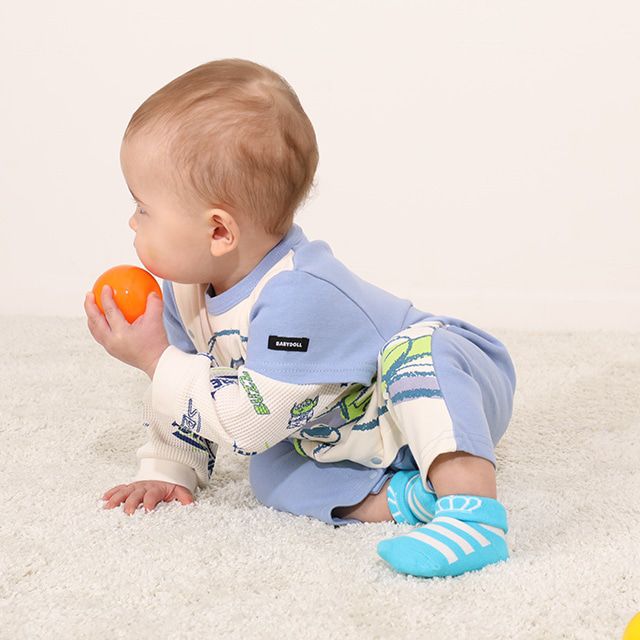 【ベビードール】バズ ワッフルレイヤードロンパース7058B / ベビー服 つなぎ 長袖 ボディ肌着 カバーオール レイヤード風 ワッフル素材