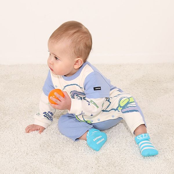 【ベビードール】バズ ワッフルレイヤードロンパース7058B / ベビー服 つなぎ 長袖 ボディ肌着 カバーオール レイヤード風 ワッフル素材