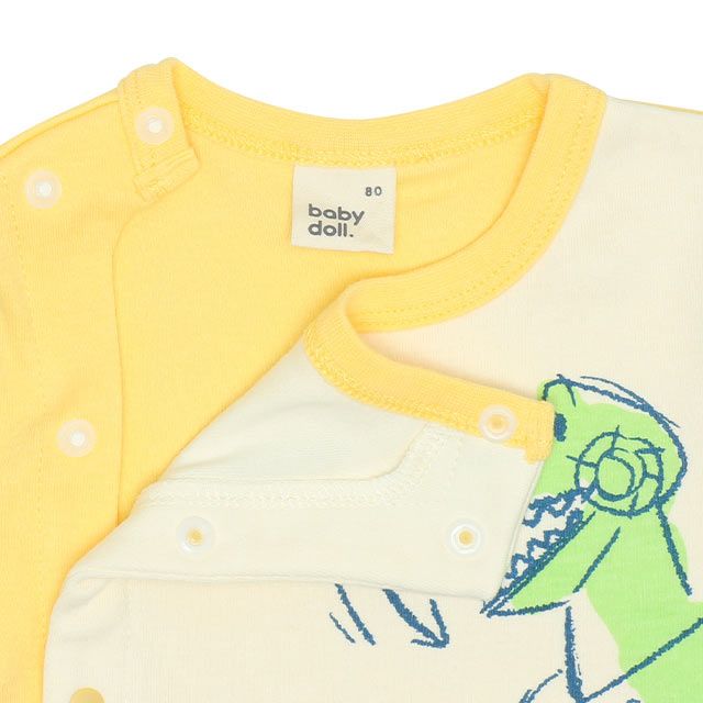 【ベビードール】バズ ワッフルレイヤードロンパース7058B / ベビー服 つなぎ 長袖 ボディ肌着 カバーオール レイヤード風 ワッフル素材