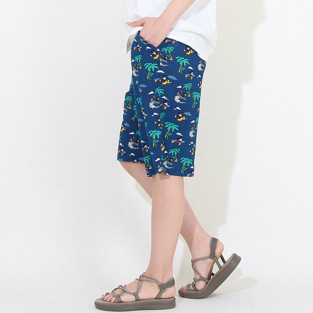 【ベビードール】親子お揃い リゾート柄ハーフパンツ 8267A (トップス別売) / ミッキー ミニー ドナルド 大人 ユニセックス 男女兼用 リンクコーデ ペアルック 親子コーデ ボトムス ショートパンツ 短パン 半ズボン 吸汗 速乾 ウエスト総ゴム フェイクボタン