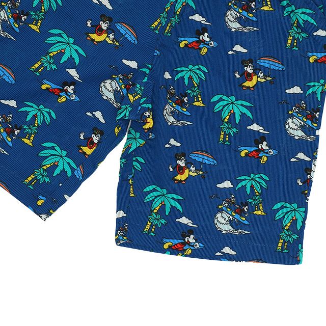 【ベビードール】親子お揃い リゾート柄ハーフパンツ 8267A (トップス別売) / ミッキー ミニー ドナルド 大人 ユニセックス 男女兼用 リンクコーデ ペアルック 親子コーデ ボトムス ショートパンツ 短パン 半ズボン 吸汗 速乾 ウエスト総ゴム フェイクボタン