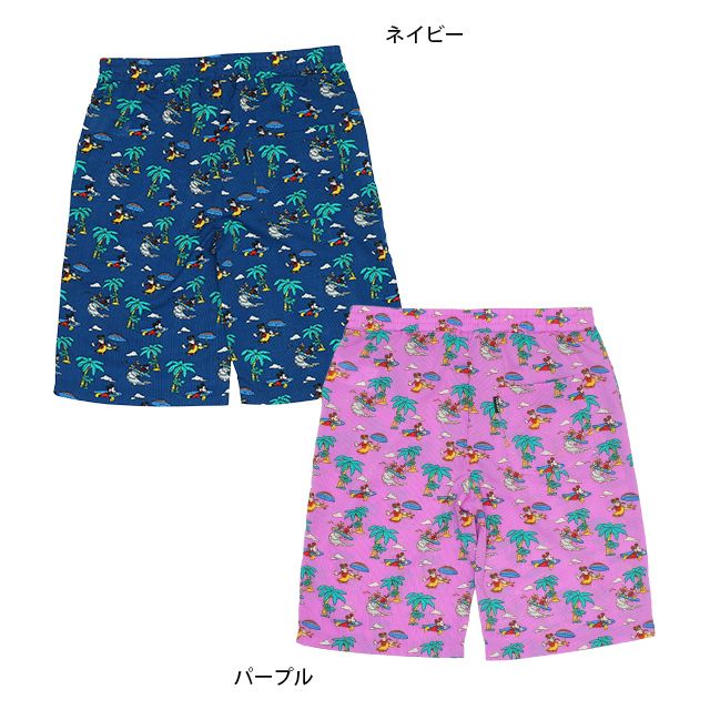 【ベビードール】親子お揃い リゾート柄ハーフパンツ 8267A (トップス別売) / ミッキー ミニー ドナルド 大人 ユニセックス 男女兼用 リンクコーデ ペアルック 親子コーデ ボトムス ショートパンツ 短パン 半ズボン 吸汗 速乾 ウエスト総ゴム フェイクボタン