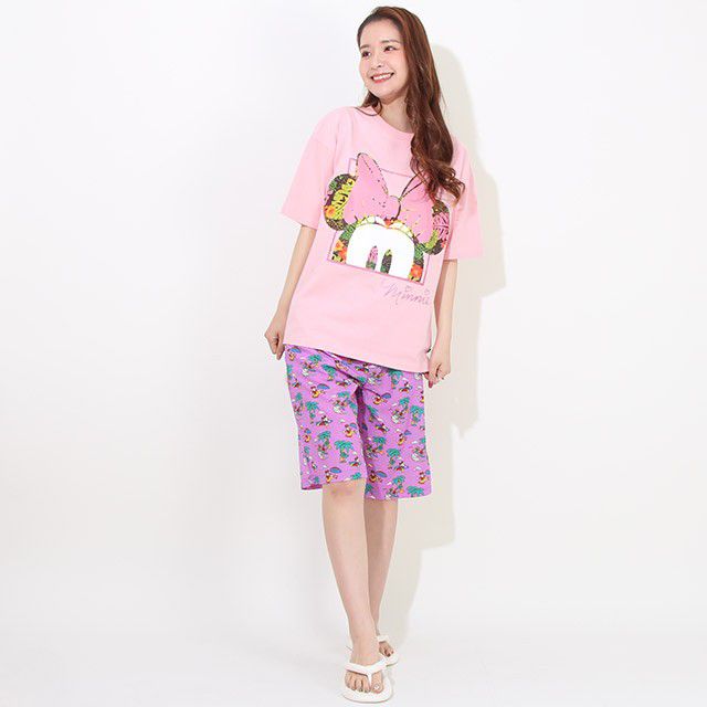 【ベビードール】親子お揃い リゾート柄ハーフパンツ 8267A (トップス別売) / ミッキー ミニー ドナルド 大人 ユニセックス 男女兼用 リンクコーデ ペアルック 親子コーデ ボトムス ショートパンツ 短パン 半ズボン 吸汗 速乾 ウエスト総ゴム フェイクボタン