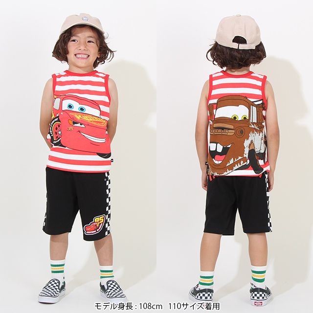 【ベビードール】カーズ どっちも前タンクトップ 8272K / ライトニングマックイーン メーター ベビーサイズ キッズ トップス ノースリーブ 前後2WAYデザイン ボーダー柄 天竺素材