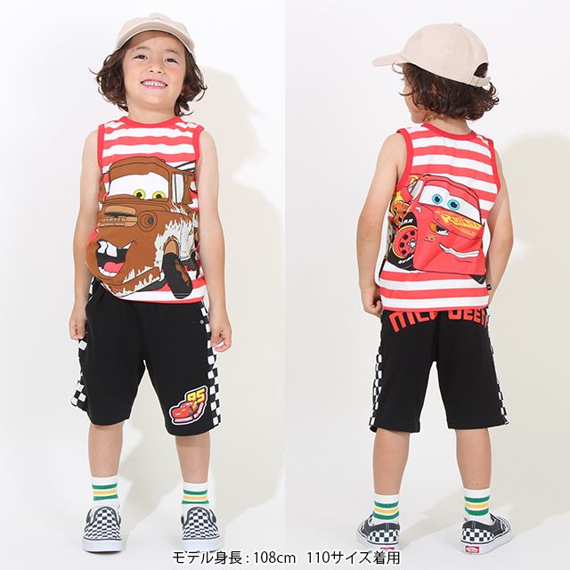 【ベビードール】カーズ どっちも前タンクトップ 8272K / ライトニングマックイーン メーター ベビーサイズ キッズ トップス ノースリーブ 前後2WAYデザイン ボーダー柄 天竺素材