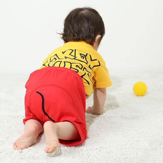 【ベビードール】ミッキー なりきるショートモンキーパンツ 8292B / ベビーサイズ 赤ちゃん ベビー服 ボトムス ショートパンツ 短パン 半ズボン ゆったり 楽ちん ウエスト総ゴム ゴム穴付 天竺素材 仮装 コスチューム コスプレ