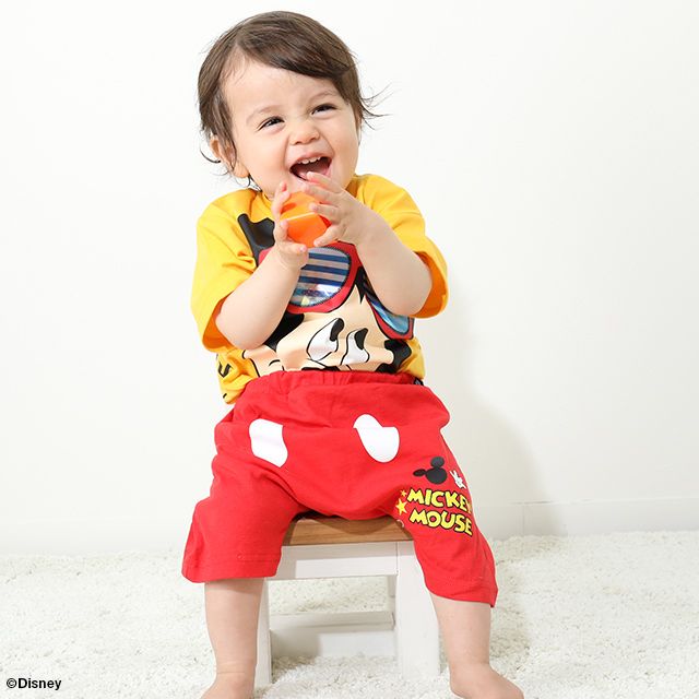 【ベビードール】ミッキー なりきるショートモンキーパンツ 8292B / ベビーサイズ 赤ちゃん ベビー服 ボトムス ショートパンツ 短パン 半ズボン ゆったり 楽ちん ウエスト総ゴム ゴム穴付 天竺素材 仮装 コスチューム コスプレ