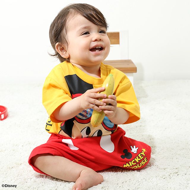 【ベビードール】ミッキー なりきるショートモンキーパンツ 8292B / ベビーサイズ 赤ちゃん ベビー服 ボトムス ショートパンツ 短パン 半ズボン ゆったり 楽ちん ウエスト総ゴム ゴム穴付 天竺素材 仮装 コスチューム コスプレ