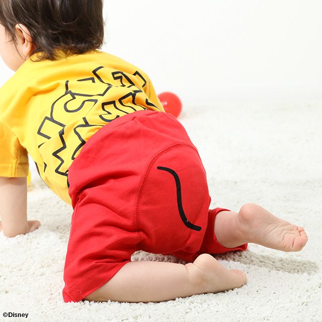 【ベビードール】ミッキー なりきるショートモンキーパンツ 8292B / ベビーサイズ 赤ちゃん ベビー服 ボトムス ショートパンツ 短パン 半ズボン ゆったり 楽ちん ウエスト総ゴム ゴム穴付 天竺素材 仮装 コスチューム コスプレ