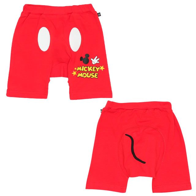 【ベビードール】ミッキー なりきるショートモンキーパンツ 8292B / ベビーサイズ 赤ちゃん ベビー服 ボトムス ショートパンツ 短パン 半ズボン ゆったり 楽ちん ウエスト総ゴム ゴム穴付 天竺素材 仮装 コスチューム コスプレ