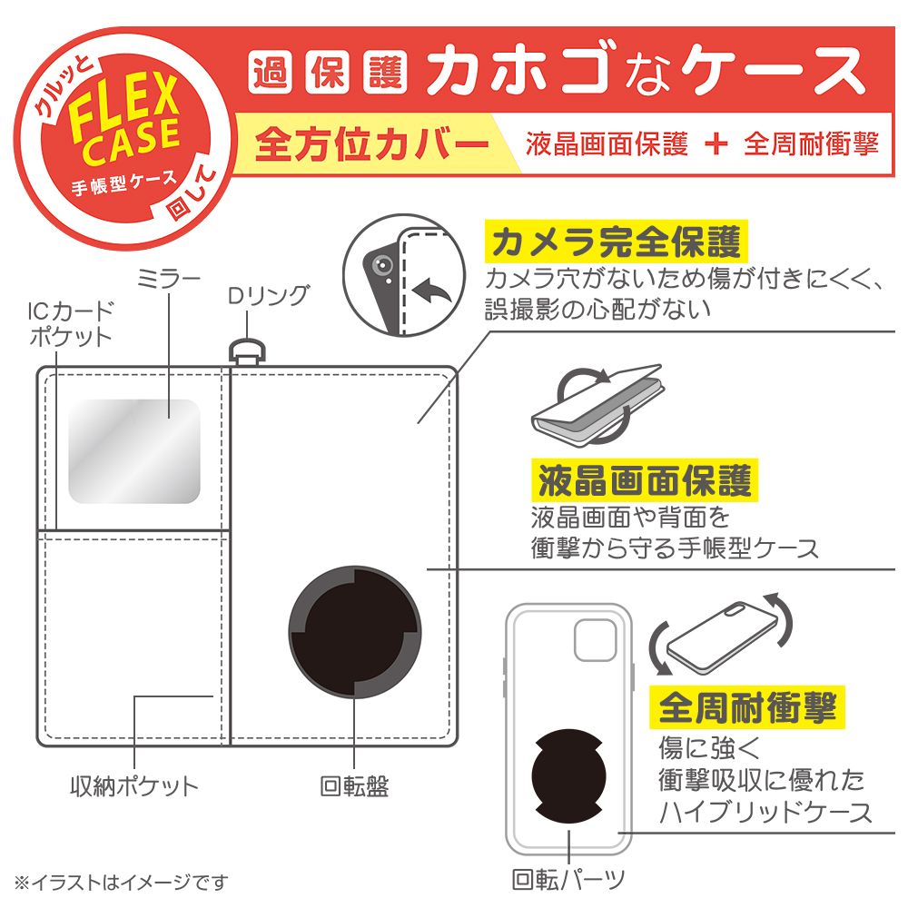 『ディズニーキャラクター』/手帳型 FLEX CASE サガラ刺繍/ミニーマウス