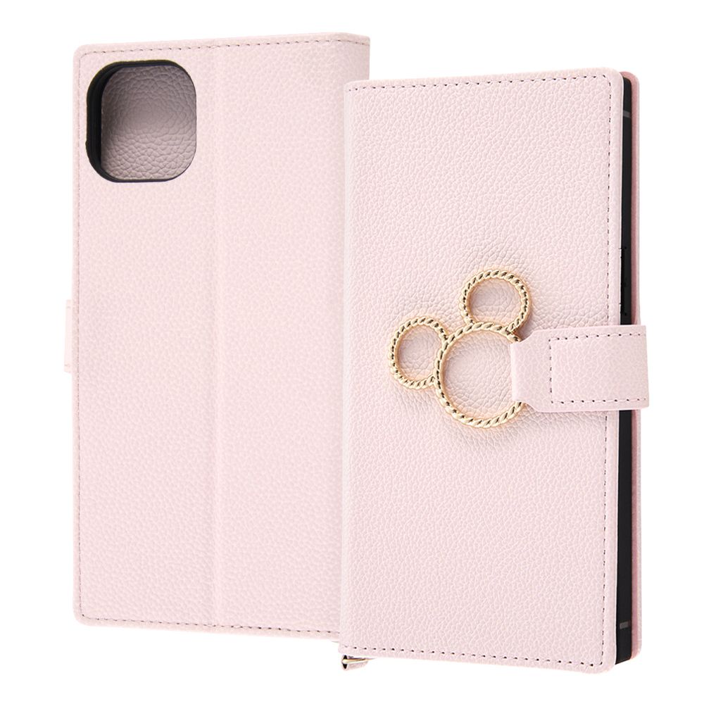 『ディズニーキャラクター』/耐衝撃 手帳型レザーケース KAKU Ring/ミッキー_ミツマル/ピンク