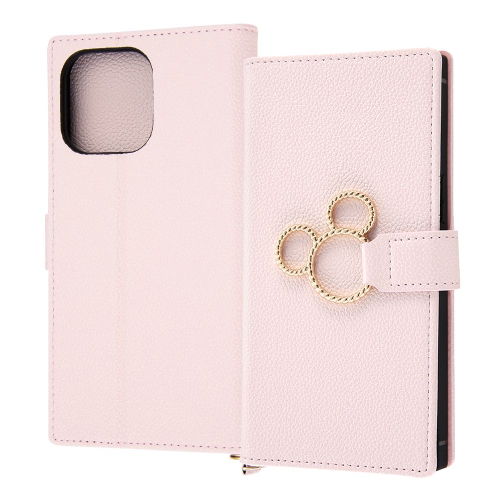 『ディズニーキャラクター』/耐衝撃 手帳型レザーケース KAKU Ring/ミッキー_ミツマル/ピンク