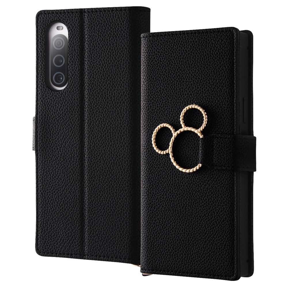 『ディズニーキャラクター』/耐衝撃 手帳型レザーケース KAKU Ring/ミッキー_ミツマル/ブラック