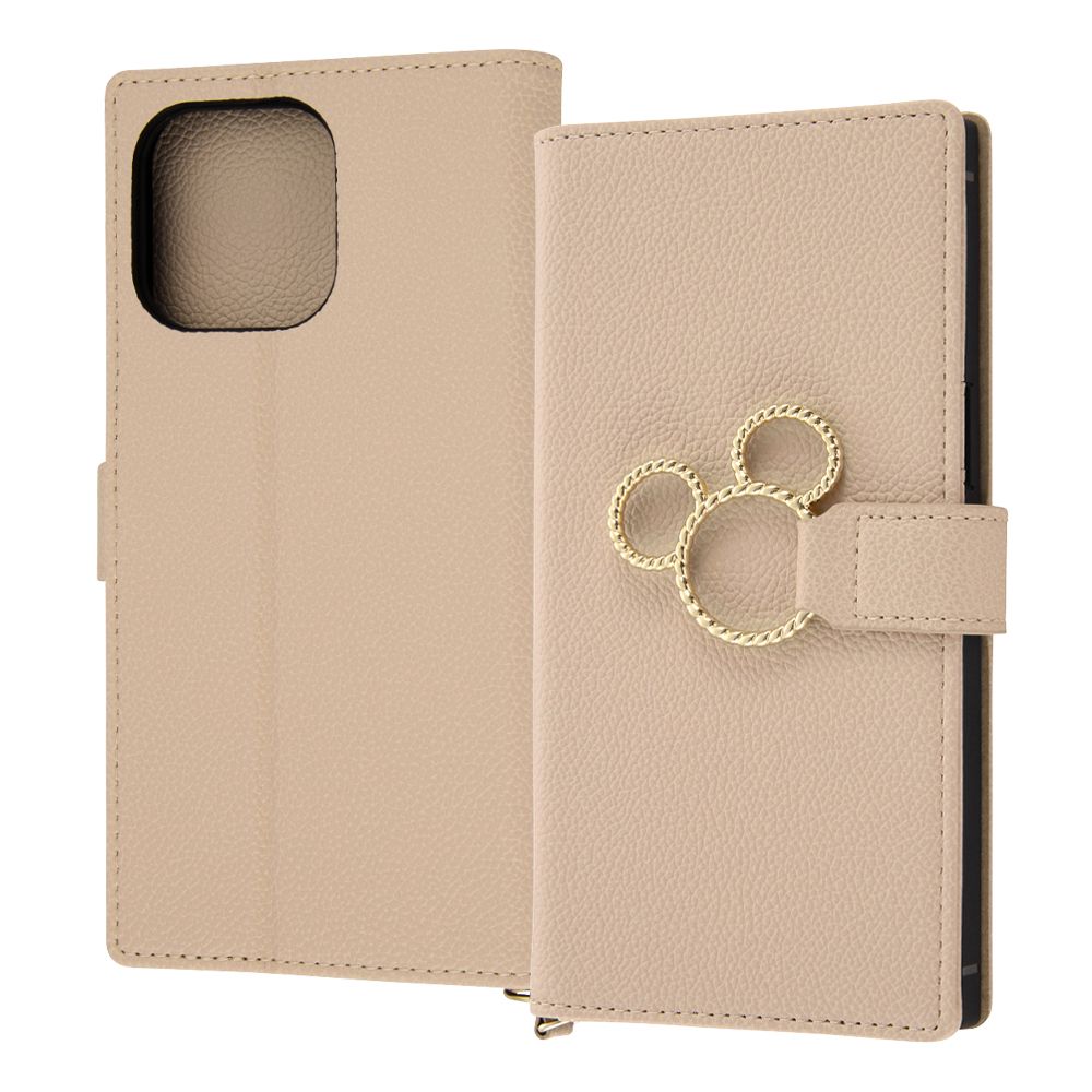 『ディズニーキャラクター』/耐衝撃 手帳型レザーケース KAKU Ring/ミッキー_ミツマル/ベージュ