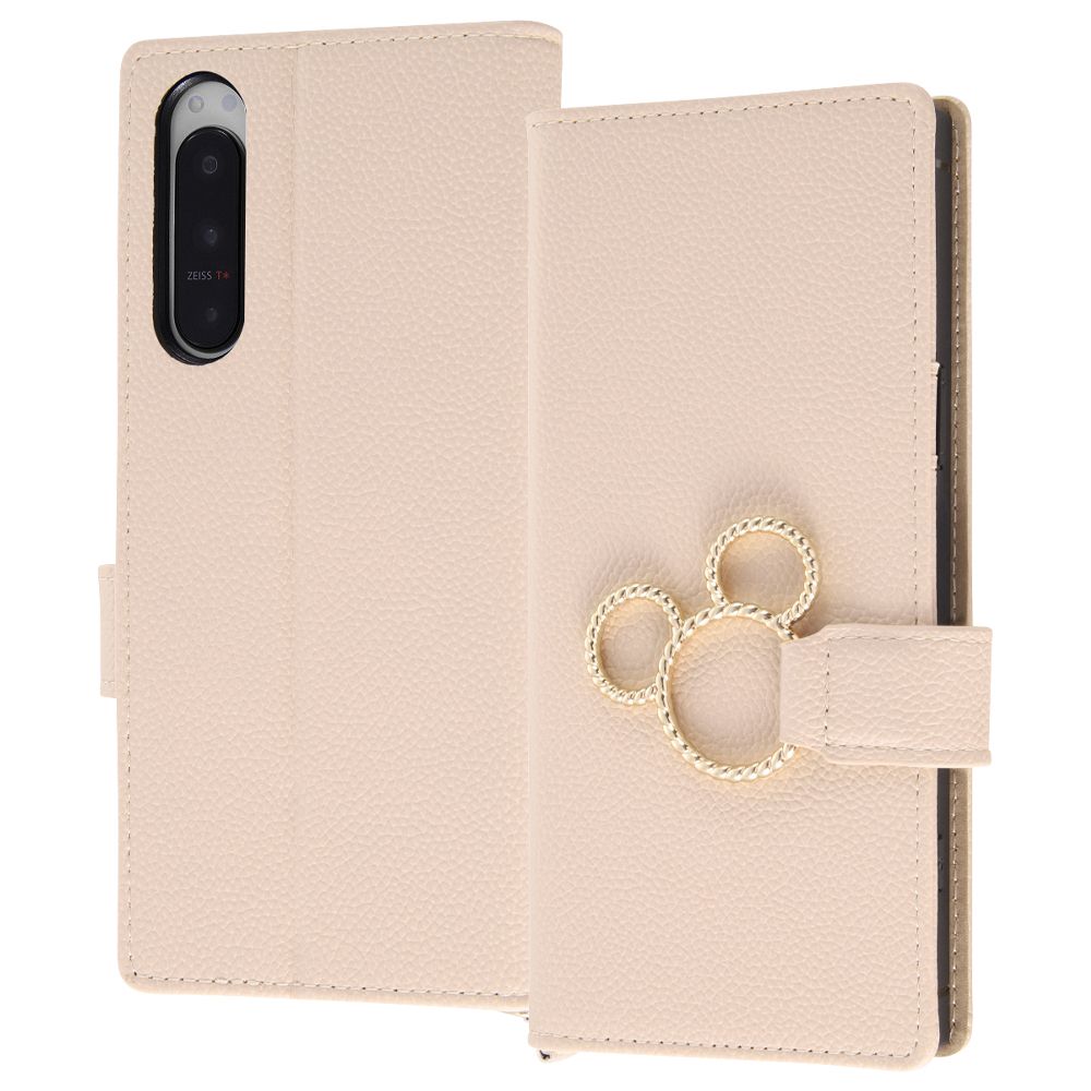 『ディズニーキャラクター』/耐衝撃 手帳型レザーケース KAKU Ring/ミッキー_ミツマル/ベージュ