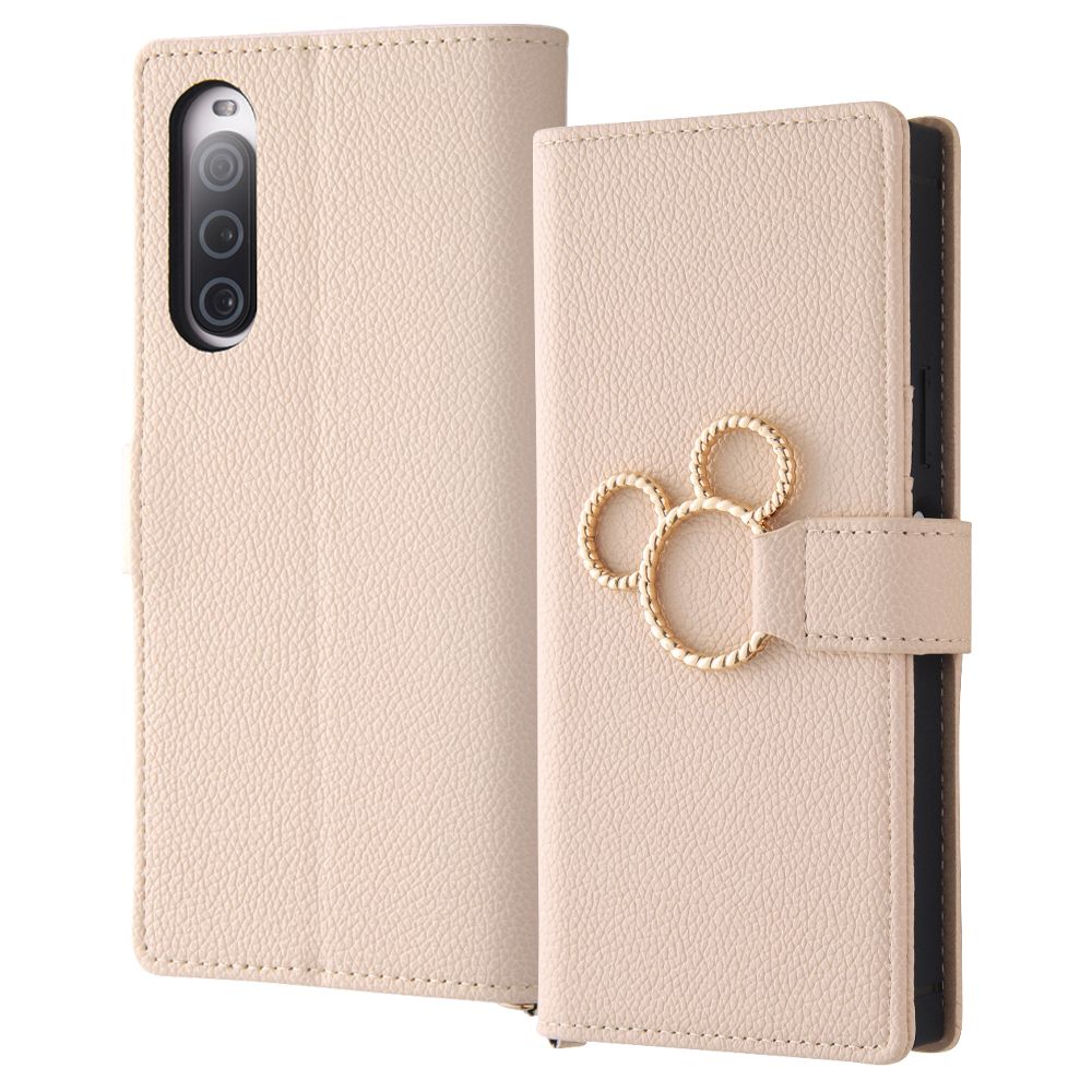 『ディズニーキャラクター』/耐衝撃 手帳型レザーケース KAKU Ring/ミッキー_ミツマル/ベージュ