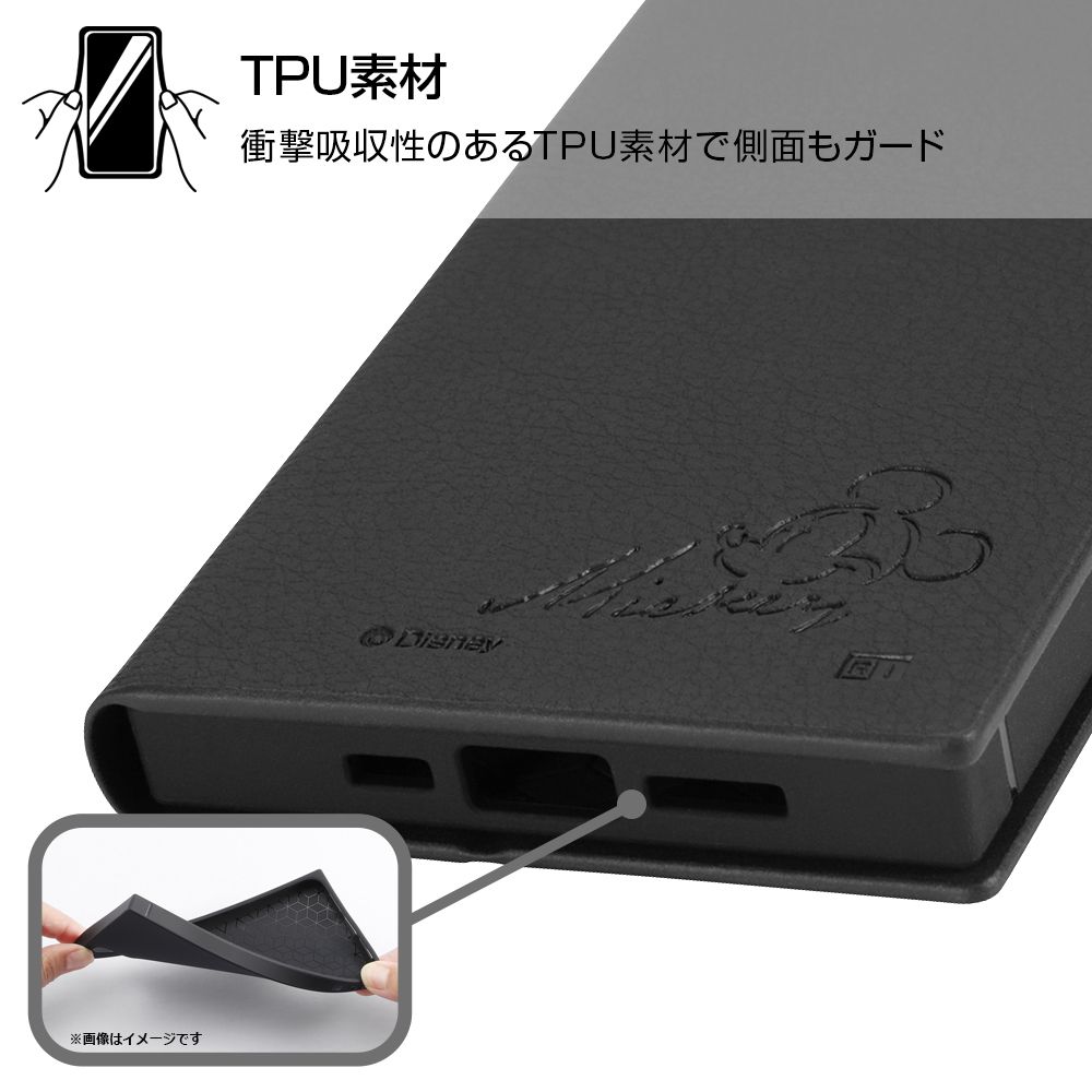 『ディズニーキャラクター』/耐衝撃 手帳型レザーケース  サイドマグネット/ミニーマウス