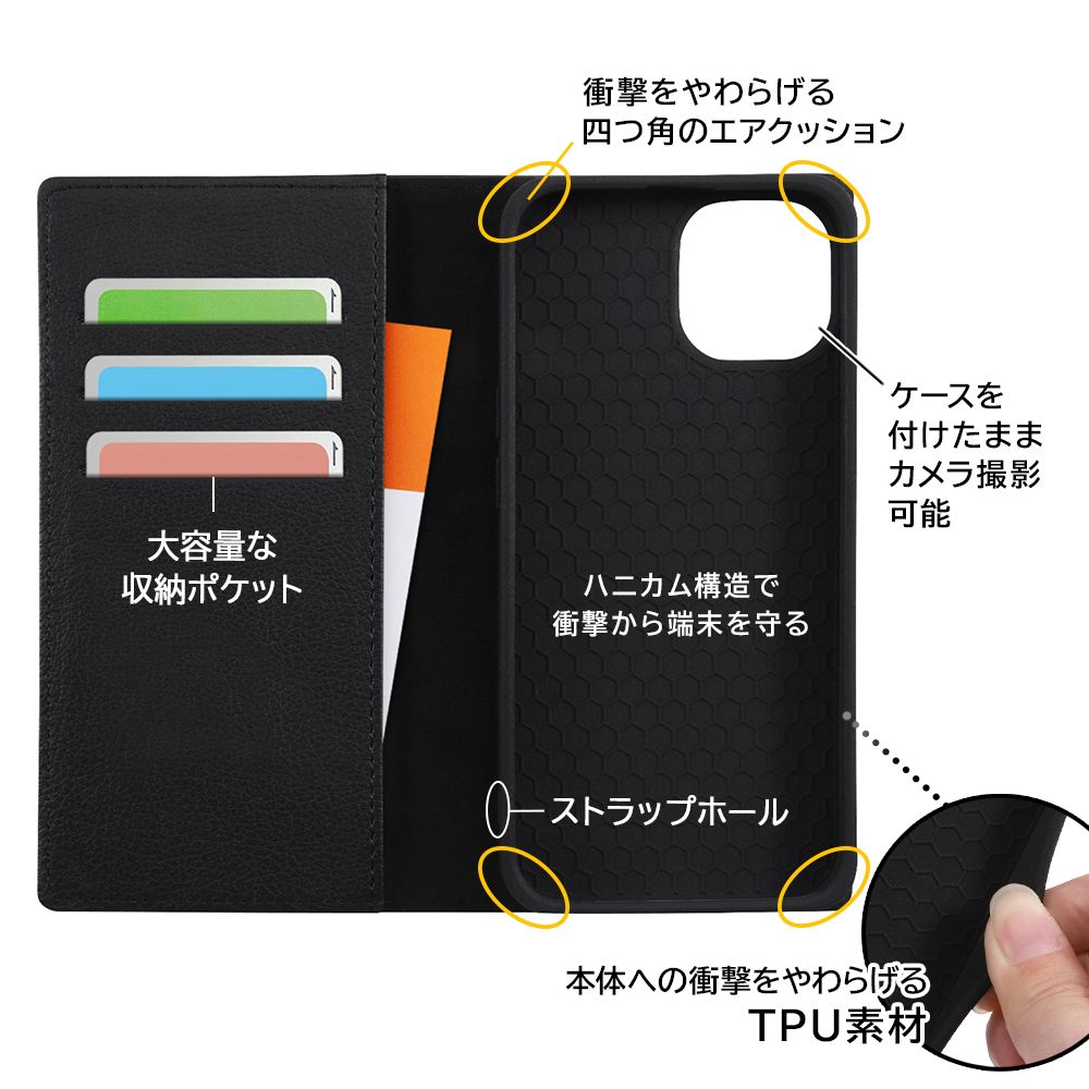 『ディズニーキャラクター』/耐衝撃 手帳型レザーケース シンプル/ミッキーマウス