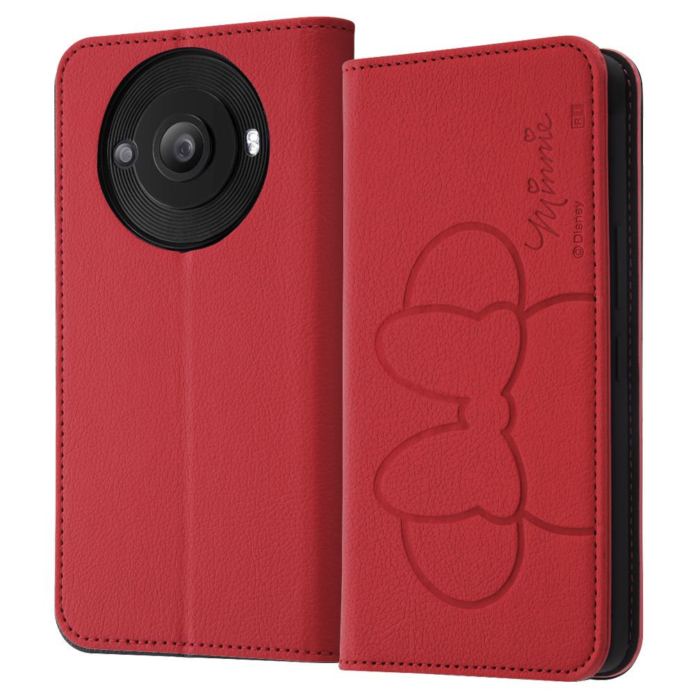 『ディズニーキャラクター』/耐衝撃 手帳型レザーケース シンプル/ミニーマウス