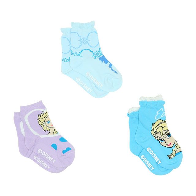 【ベビードール】エルサ プリンセス / クルーソックスセット 8497 / ベビーサイズ キッズ くつ下 靴下 3足セット 3足組み 3点セット 13-16cm滑り止め付き