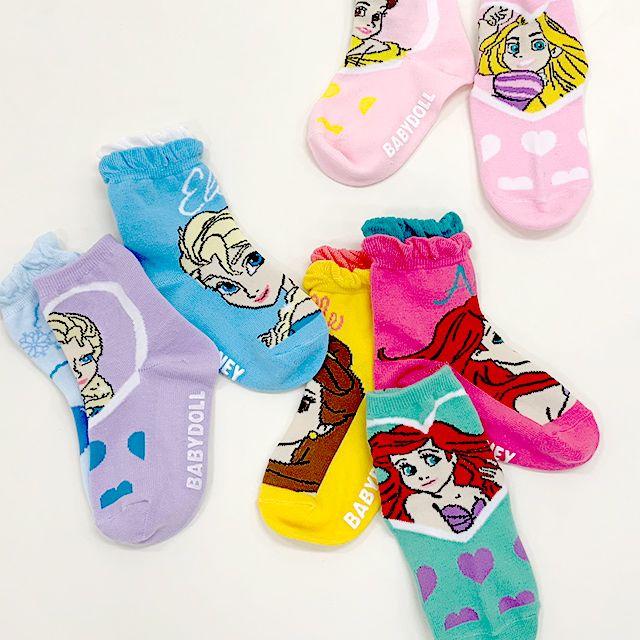 【ベビードール】アリエル プリンセス / クルーソックスセット 8497 / ベビーサイズ キッズ くつ下 靴下 3足セット 3足組み 3点セット 13-16cm滑り止め付き