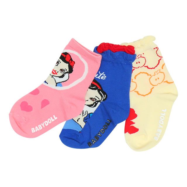【ベビードール】白雪姫 プリンセス / クルーソックスセット 8497 / ベビーサイズ キッズ くつ下 靴下 3足セット 3足組み 3点セット 13-16cm滑り止め付き