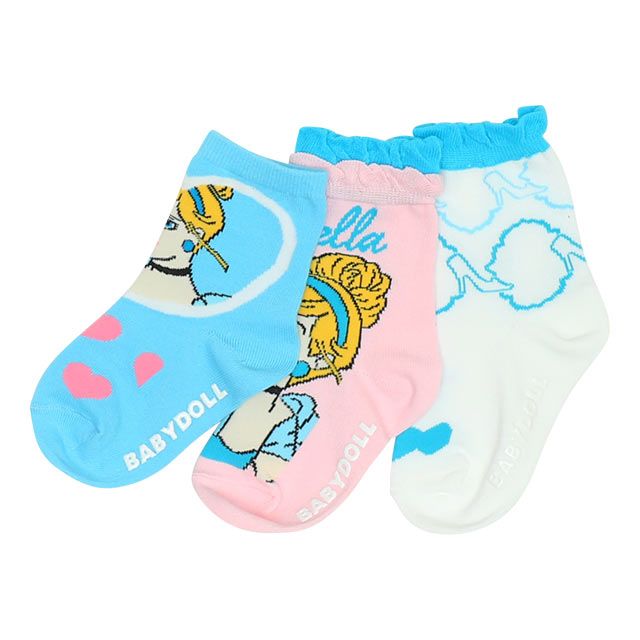 【ベビードール】シンデレラ プリンセス / クルーソックスセット 8497 / ベビーサイズ キッズ くつ下 靴下 3足セット 3足組み 3点セット 13-16cm滑り止め付き