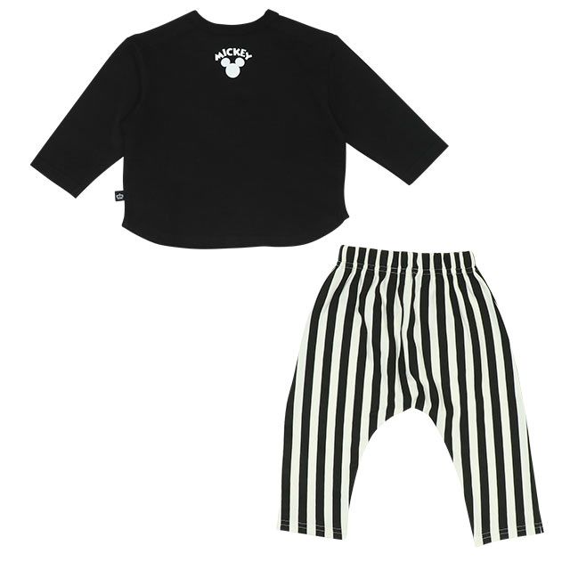【ベビードール】ミッキー セットアップ 上下2点セット 8526B / ベビーサイズ 赤ちゃん 出産祝い 贈り物 プレゼント ベビー服 長袖 Tシャツ ボトム 長ズボン パンツ ウエスト総ゴム ゴム穴付 モノトーン コーデセット