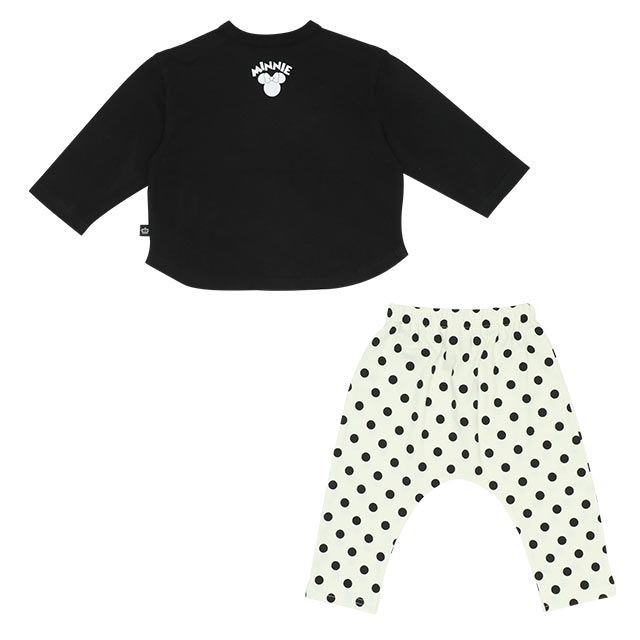 【ベビードール】ミニー セットアップ 上下2点セット 8526B / ベビーサイズ 赤ちゃん 出産祝い 贈り物 プレゼント ベビー服 長袖 Tシャツ ボトム 長ズボン パンツ ウエスト総ゴム ゴム穴付 モノトーン コーデセット