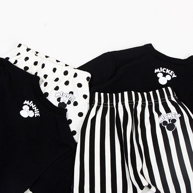 【ベビードール】ミニー セットアップ 上下2点セット 8526B / ベビーサイズ 赤ちゃん 出産祝い 贈り物 プレゼント ベビー服 長袖 Tシャツ ボトム 長ズボン パンツ ウエスト総ゴム ゴム穴付 モノトーン コーデセット