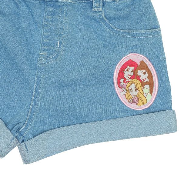 【ベビードール】プリンセス / ショートパンツ 8556K / アリエル ベル ラプンツェル キッズ ボトムス ショートパンツ 短パン 半ズボン ジーンズ ストレッチデニム 楽ちん ウエスト総ゴム ゴム穴付 ベルトループ フェイクボタン ガールズコーデ ガーリー