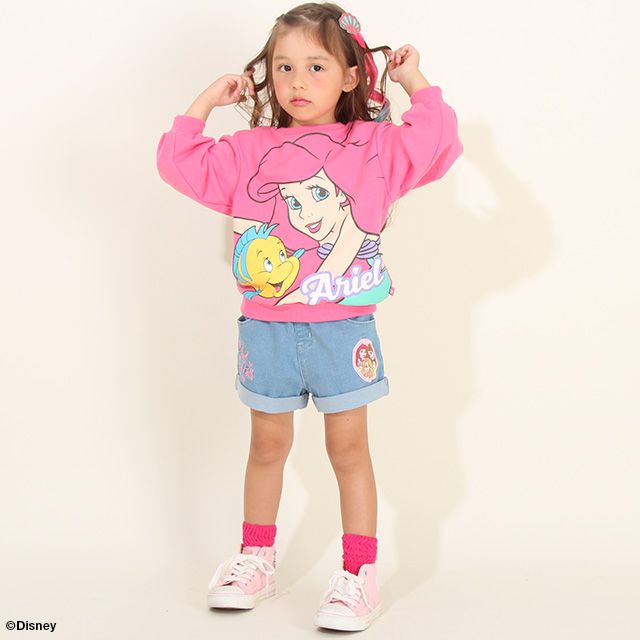 【ベビードール】プリンセス / ショートパンツ 8556K / アリエル ベル ラプンツェル キッズ ボトムス ショートパンツ 短パン 半ズボン ジーンズ ストレッチデニム 楽ちん ウエスト総ゴム ゴム穴付 ベルトループ フェイクボタン ガールズコーデ ガーリー