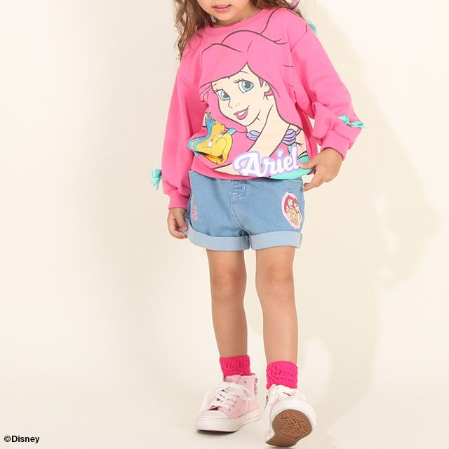 【ベビードール】プリンセス / ショートパンツ 8556K / アリエル ベル ラプンツェル キッズ ボトムス ショートパンツ 短パン 半ズボン ジーンズ ストレッチデニム 楽ちん ウエスト総ゴム ゴム穴付 ベルトループ フェイクボタン ガールズコーデ ガーリー