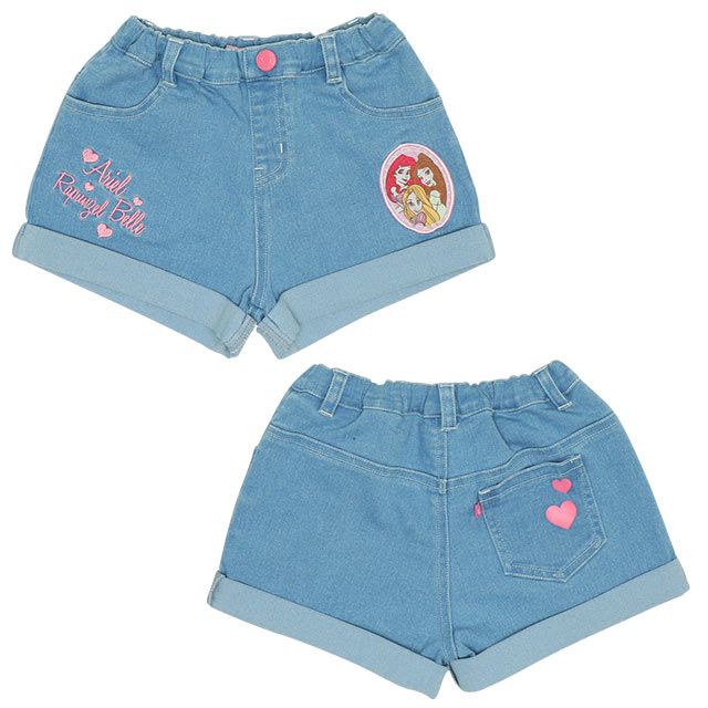 【ベビードール】プリンセス / ショートパンツ 8556K / アリエル ベル ラプンツェル キッズ ボトムス ショートパンツ 短パン 半ズボン ジーンズ ストレッチデニム 楽ちん ウエスト総ゴム ゴム穴付 ベルトループ フェイクボタン ガールズコーデ ガーリー