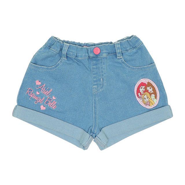 【ベビードール】プリンセス / ショートパンツ 8556K / アリエル ベル ラプンツェル キッズ ボトムス ショートパンツ 短パン 半ズボン ジーンズ ストレッチデニム 楽ちん ウエスト総ゴム ゴム穴付 ベルトループ フェイクボタン ガールズコーデ ガーリー