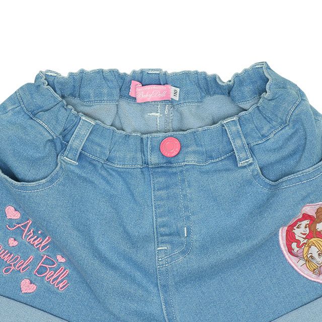 【ベビードール】プリンセス / ショートパンツ 8556K / アリエル ベル ラプンツェル キッズ ボトムス ショートパンツ 短パン 半ズボン ジーンズ ストレッチデニム 楽ちん ウエスト総ゴム ゴム穴付 ベルトループ フェイクボタン ガールズコーデ ガーリー