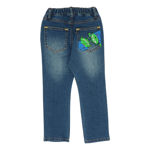 【ベビードール】トイ・ストーリー ダメージデニムロングパンツ 8593K / ベビーサイズ キッズ ボトムス 長ズボン ジーンズ ジーパン ウエスト総ゴム ゴム穴付 ベルトループ フェイクボタン ウッディ バズ リトルグリーンメン
