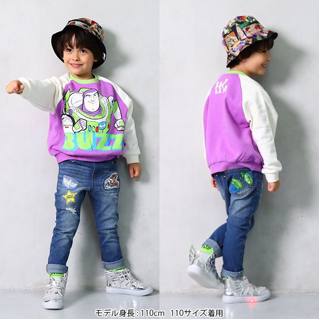 【ベビードール】トイ・ストーリー ダメージデニムロングパンツ 8593K / ベビーサイズ キッズ ボトムス 長ズボン ジーンズ ジーパン ウエスト総ゴム ゴム穴付 ベルトループ フェイクボタン ウッディ バズ リトルグリーンメン