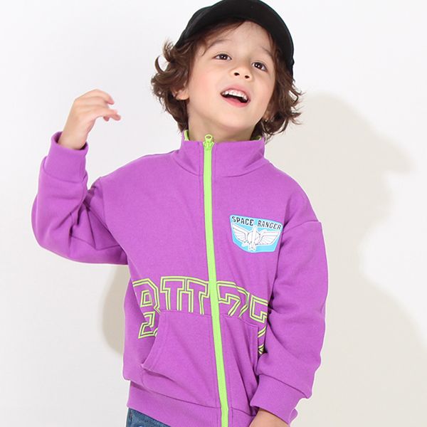 【ベビードール】バズ バックプリントジャケット 8594K / ベビーサイズ キッズ トップス 長袖 スウェット 羽織り ライトアウター ブルゾン フード無し カンガルーポケット 90cmはファスナーガード付き