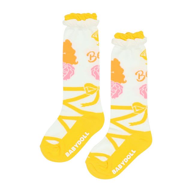 【ベビードール】ベル プリンセス / ハイソックス 8599 / キッズ くつ下 靴下 プチプラ 13-16cm滑り止め付き バレエシューズ風 履き口フリル ガーリーコーデ お姫様 コスチューム コスプレ