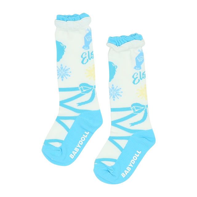 【ベビードール】エルサ プリンセス / ハイソックス 8599 / キッズ くつ下 靴下 プチプラ 13-16cm滑り止め付き バレエシューズ風 履き口フリル ガーリーコーデ お姫様 コスチューム コスプレ