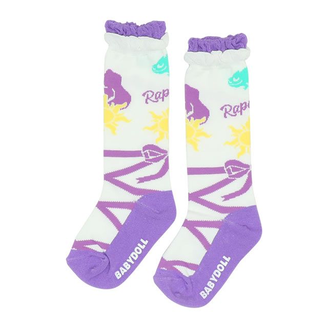 【ベビードール】ラプンツェル プリンセス / ハイソックス 8599 / キッズ くつ下 靴下 プチプラ 13-16cm滑り止め付き バレエシューズ風 履き口フリル ガーリーコーデ お姫様 コスチューム コスプレ