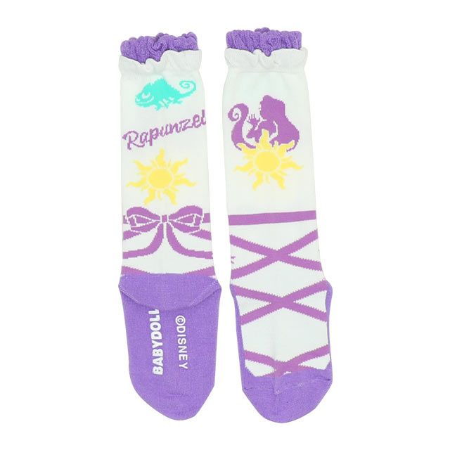 【ベビードール】ラプンツェル プリンセス / ハイソックス 8599 / キッズ くつ下 靴下 プチプラ 13-16cm滑り止め付き バレエシューズ風 履き口フリル ガーリーコーデ お姫様 コスチューム コスプレ
